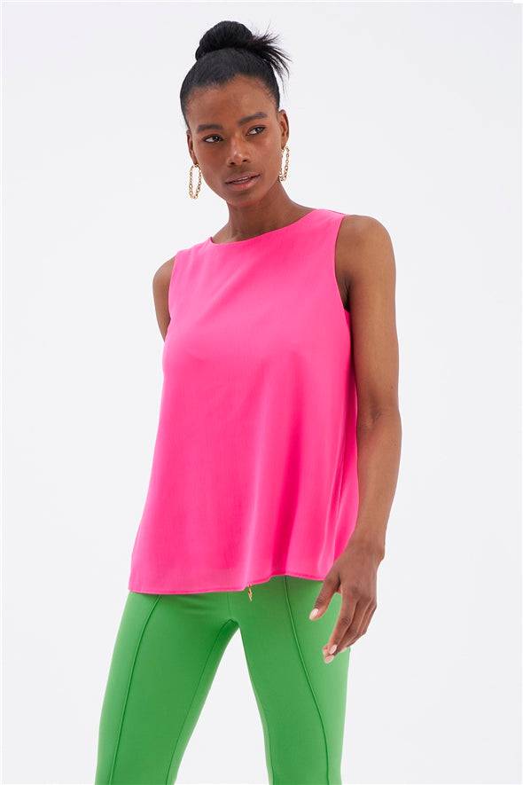 Sleeveless Loose Georgette Top - Pink - LussoCA