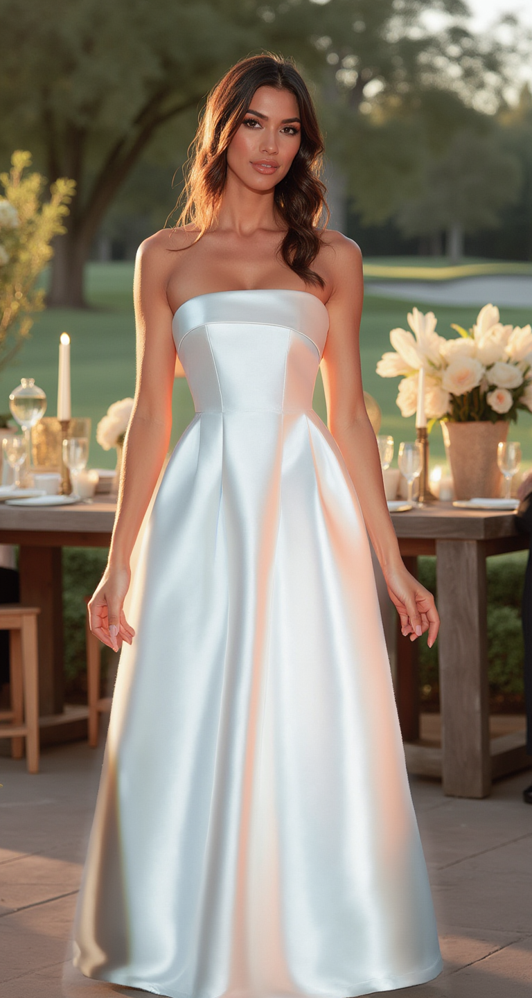 Strapless Taffeta Puffy Maxi Dress - White