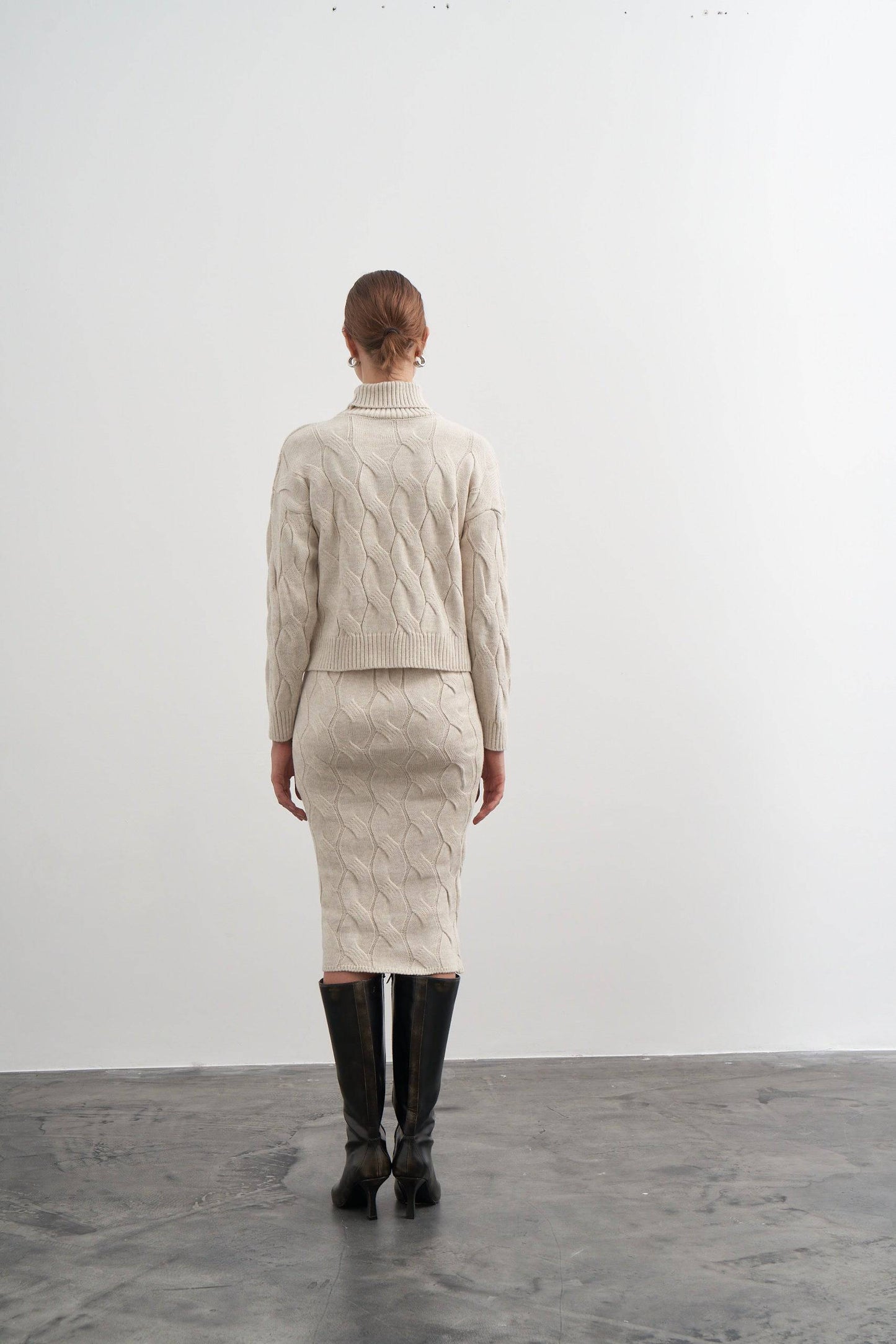 Twisted knitwear two pieces, sweater Midi skirt set