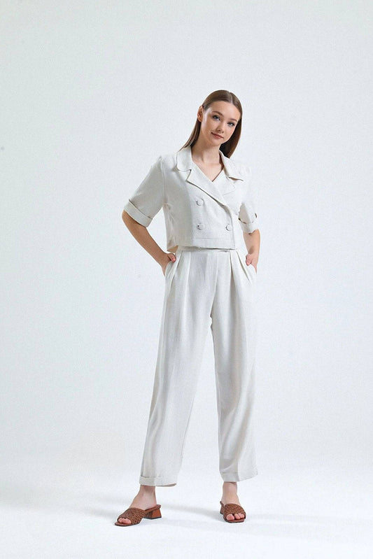 4 Button Double Breast Crop Blazer - Begie - LussoCA