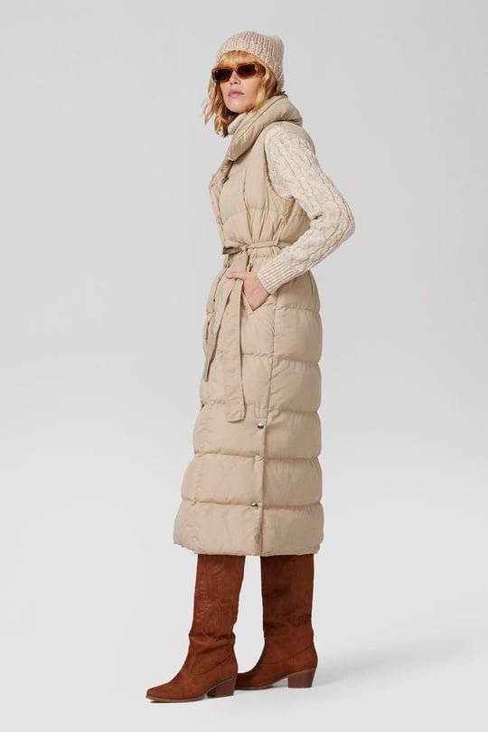 Ankle-Length Puffer Vest - Beige - LussoCA