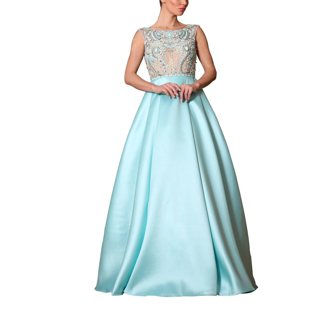 Beaded A-line Taffeta  Long Dress - LussoCA