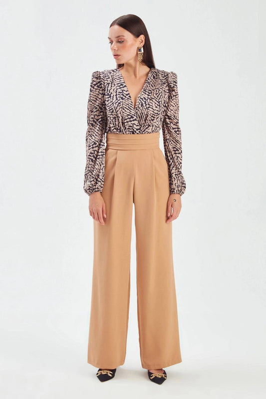 Waist Detailed Pocket Crepe Trousers - Camel - LussoCA