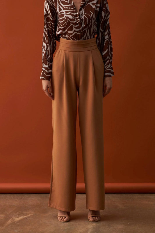 Waist Detailed Pocket Crepe Trousers - Camel - LussoCA