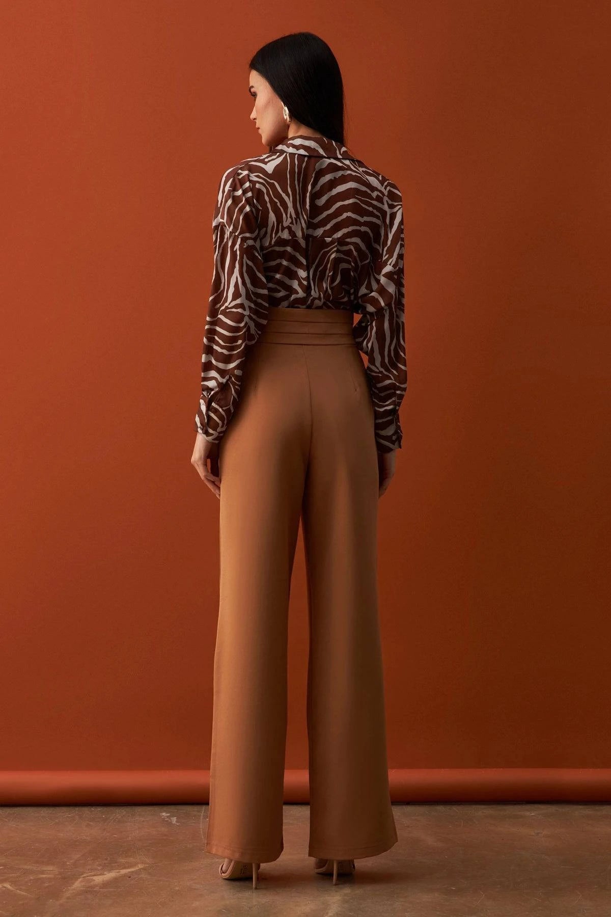 Waist Detailed Pocket Crepe Trousers - Camel - LussoCA