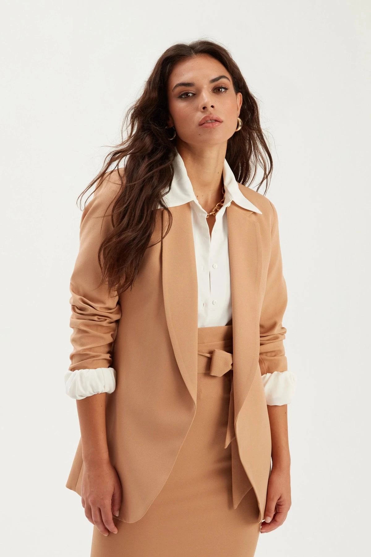 Classic collar slim fit jacket - CAMEL - LussoCA