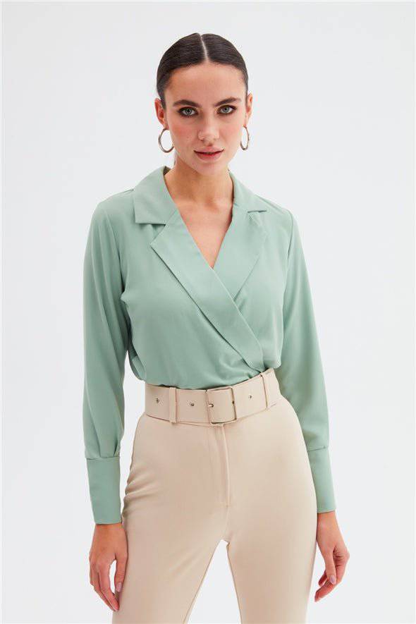 Collared Wrap Bodysuit - Sage - LussoCA