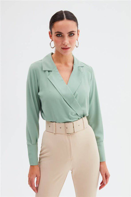 Collared Wrap Bodysuit - Sage - LussoCA