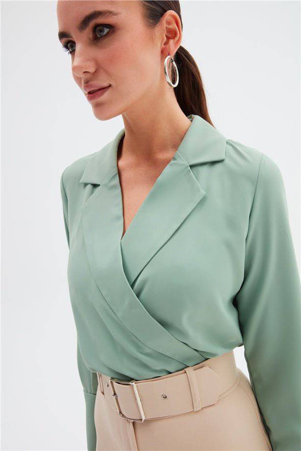 Collared Wrap Bodysuit - Sage - LussoCA