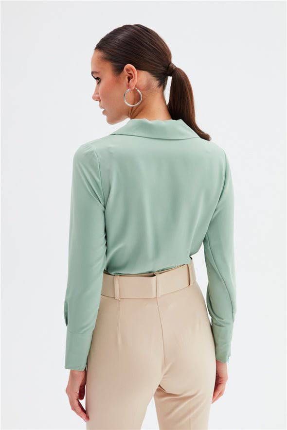 Collared Wrap Bodysuit - Sage - LussoCA