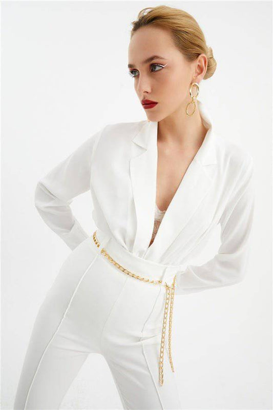 Collared Wrap Bodysuit - White - LussoCA