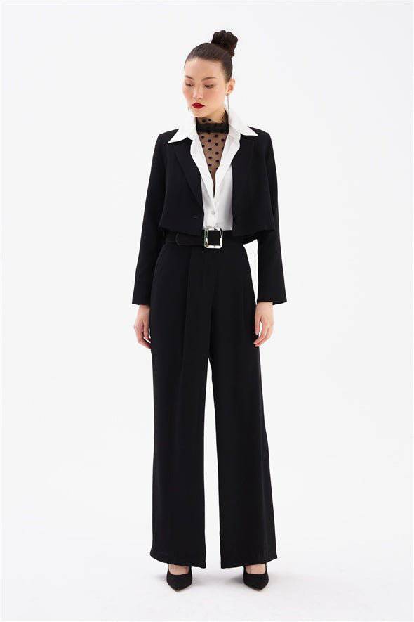 Crop Crepe Formal Blazer - Black - LussoCA