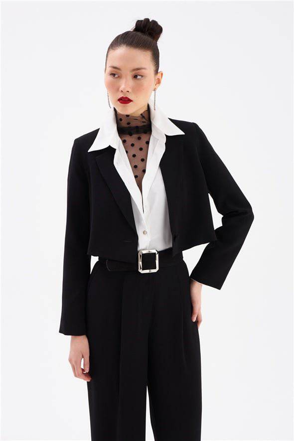 Crop Crepe Formal Blazer - Black - LussoCA