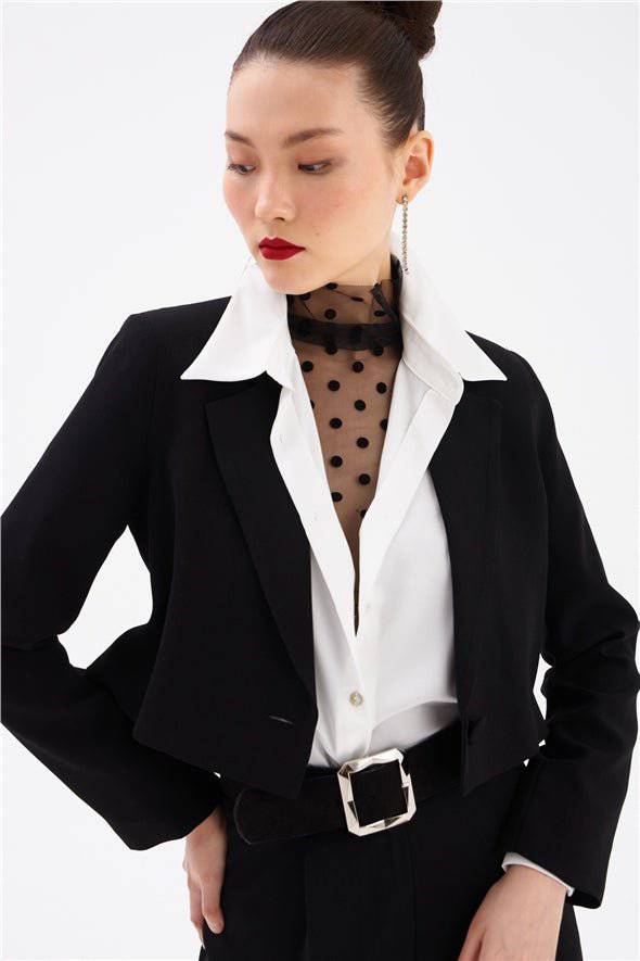 Crop Crepe Formal Blazer - Black - LussoCA
