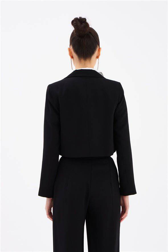 Crop Crepe Formal Blazer - Black - LussoCA