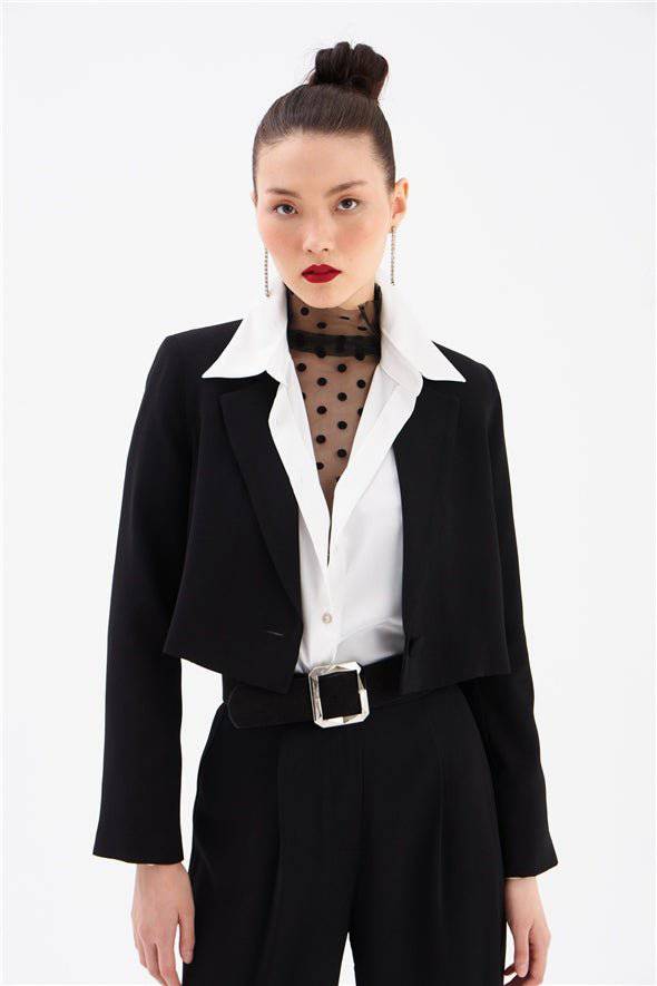Crop Crepe Formal Blazer - Black - LussoCA