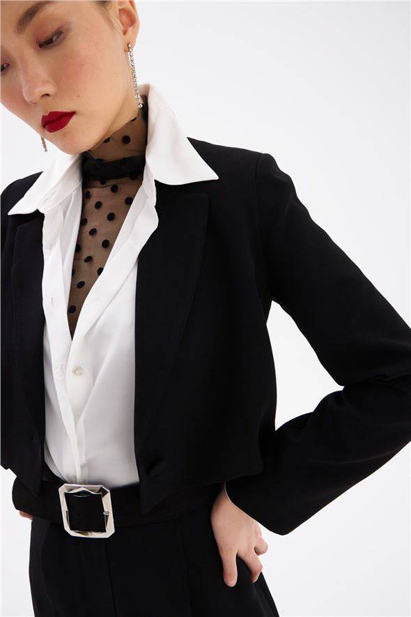 Crop Crepe Formal Blazer - Black - LussoCA