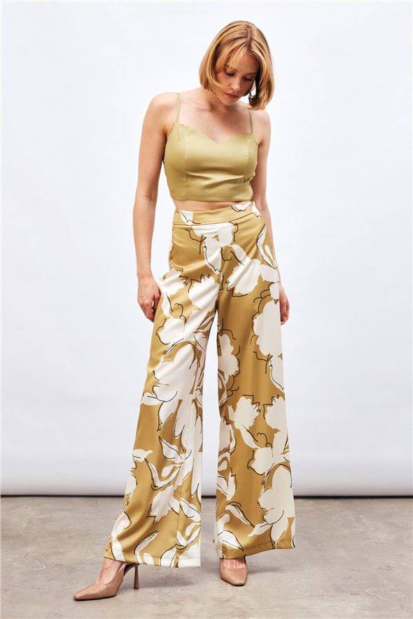 Satin Crop Top  with String Straps - Olive - LussoCA