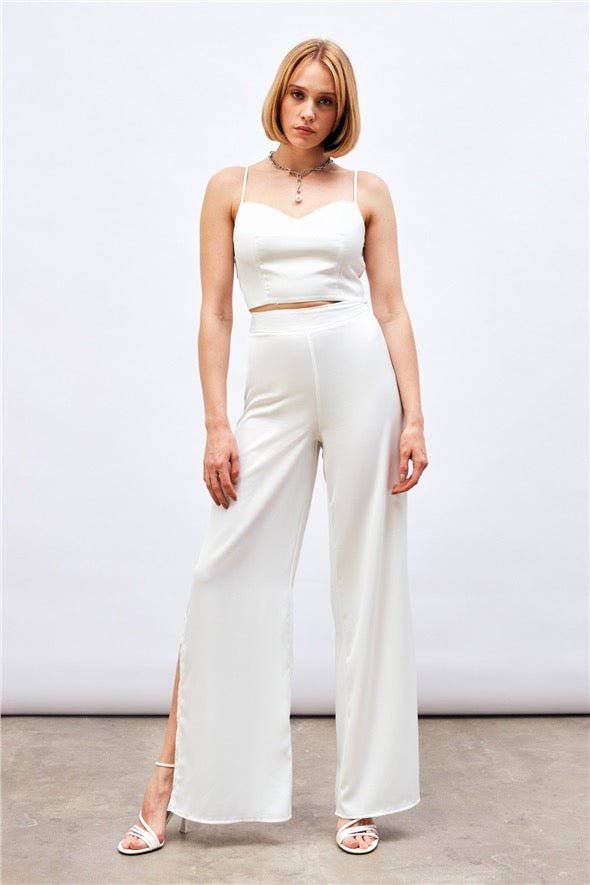 Satin Crop Top  with String Straps - white - LussoCA