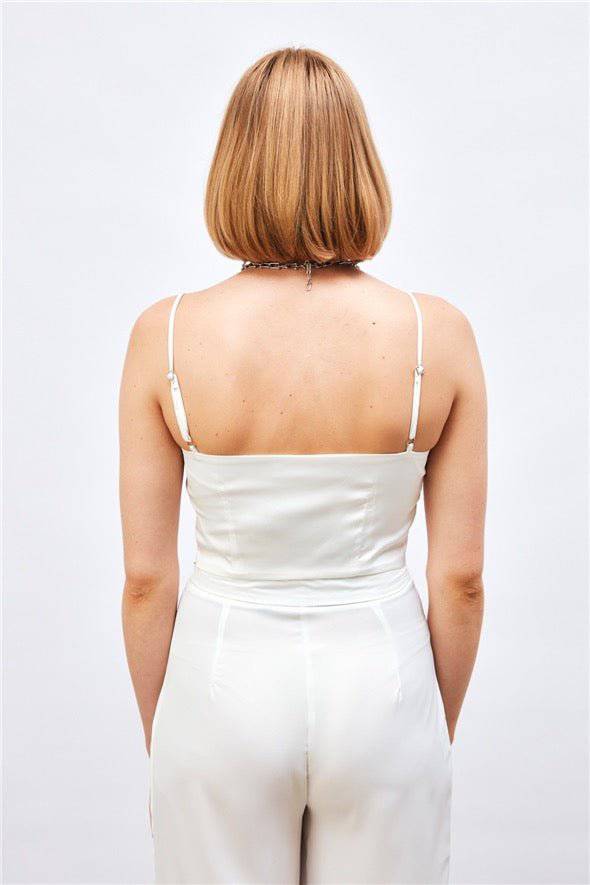 Satin Crop Top  with String Straps - white - LussoCA