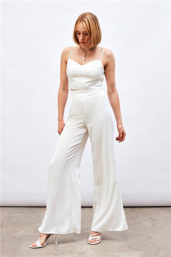 Satin Crop Top  with String Straps - white - LussoCA