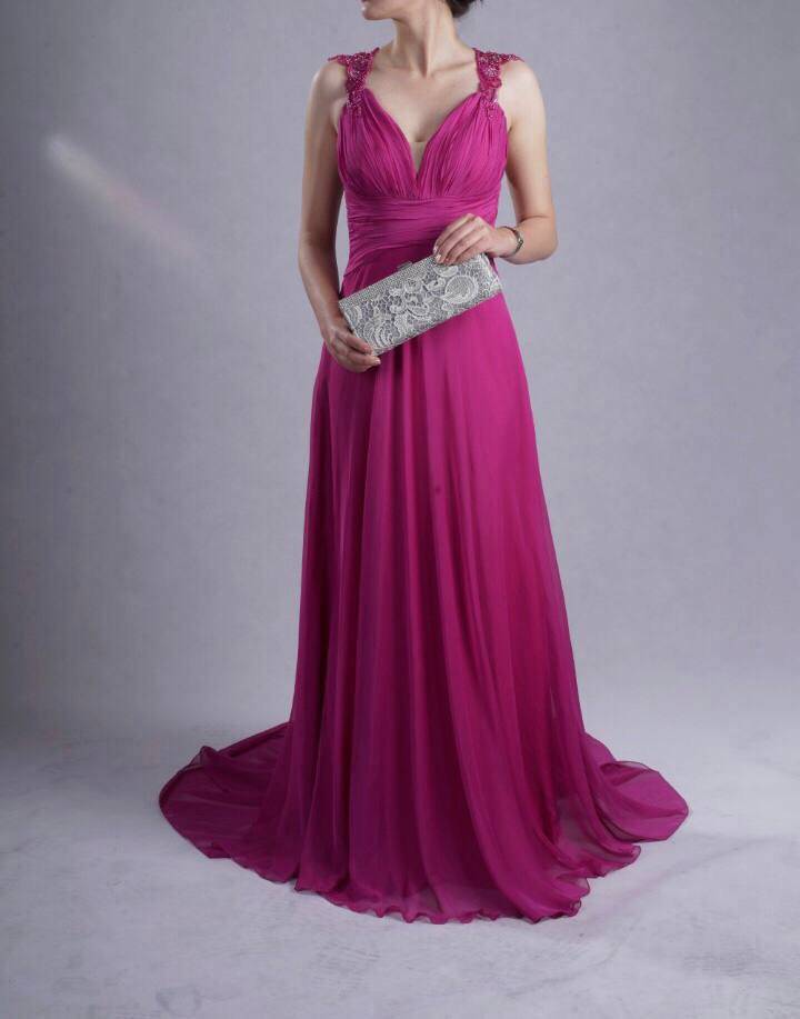 Deep V-neck Backless Silk Dress - Pink - LussoCA