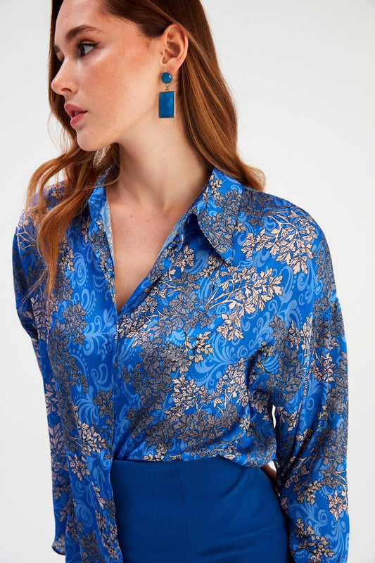 Dolman Sleeve Patterned Shirt - Azure Blue - LussoCA