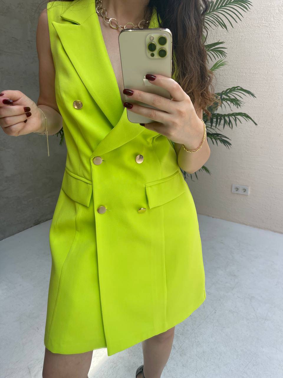 Double Breasted Vest Dress - Neon - LussoCA