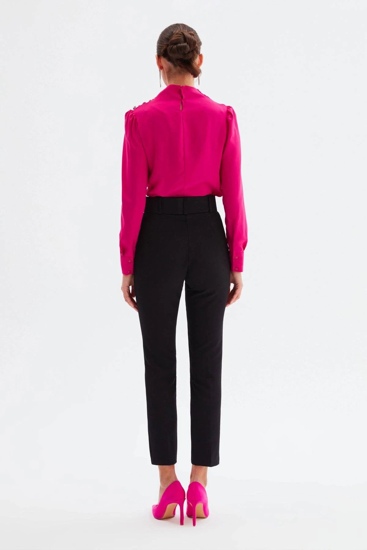 High Waist Belted Trousers - Black - LussoCA