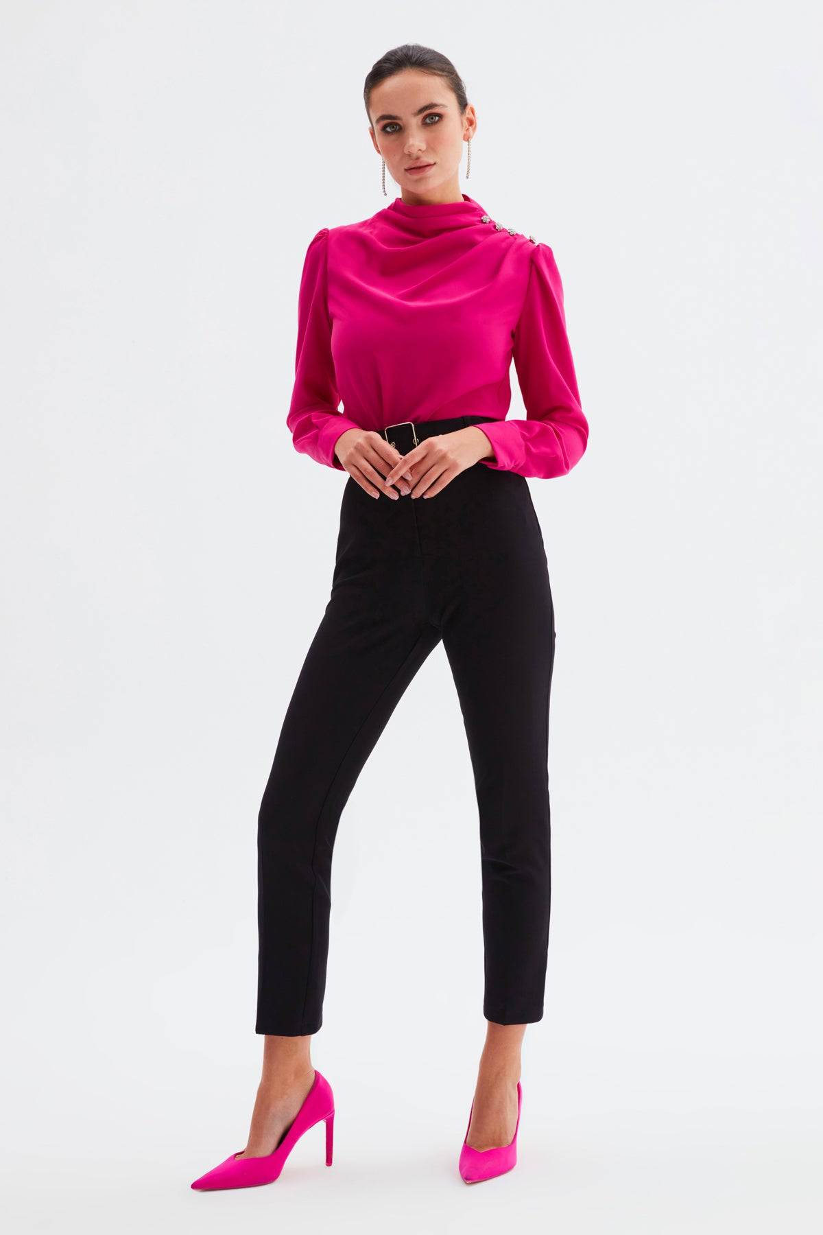 High Waist Belted Trousers - Black - LussoCA