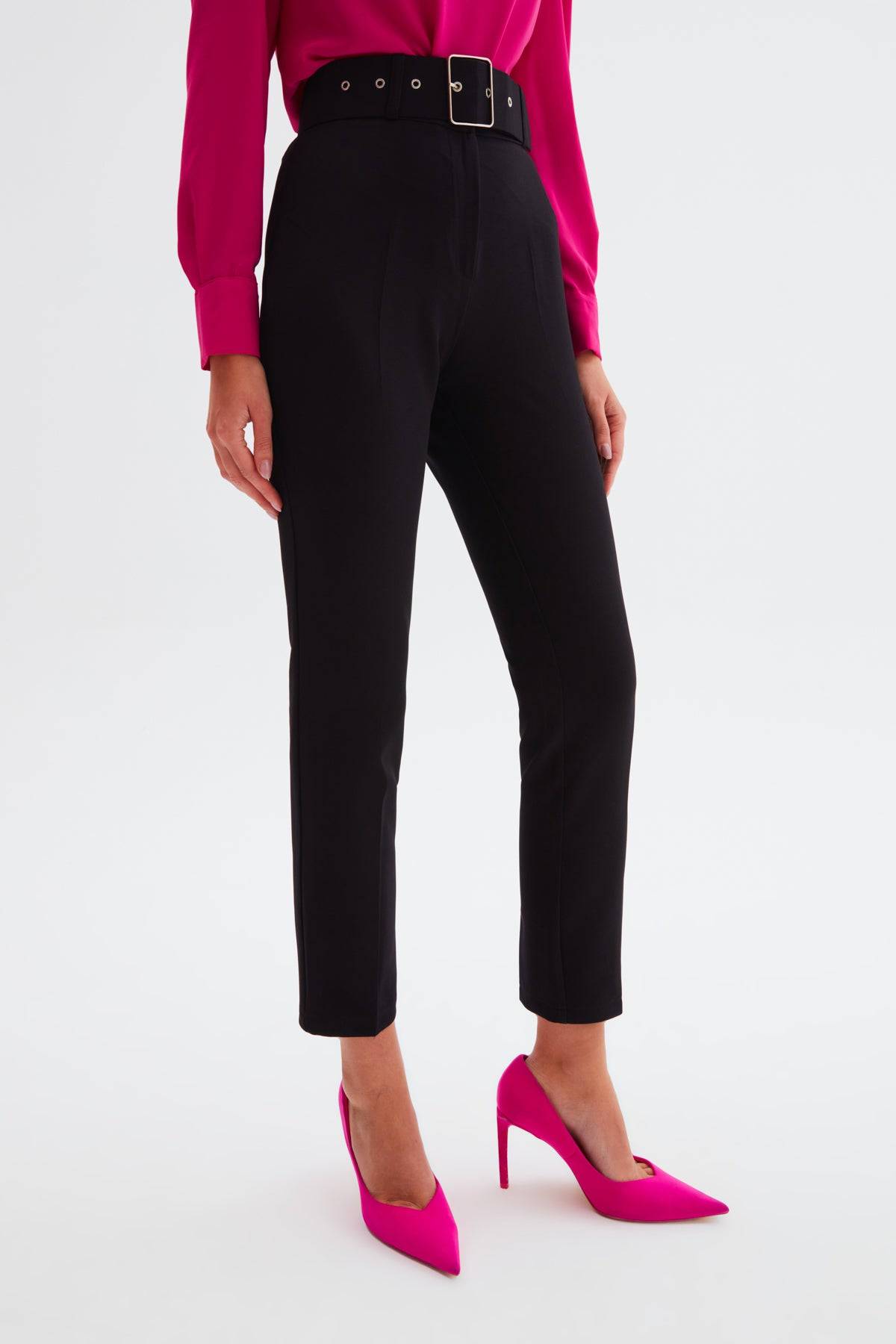 High Waist Belted Trousers - Black - LussoCA