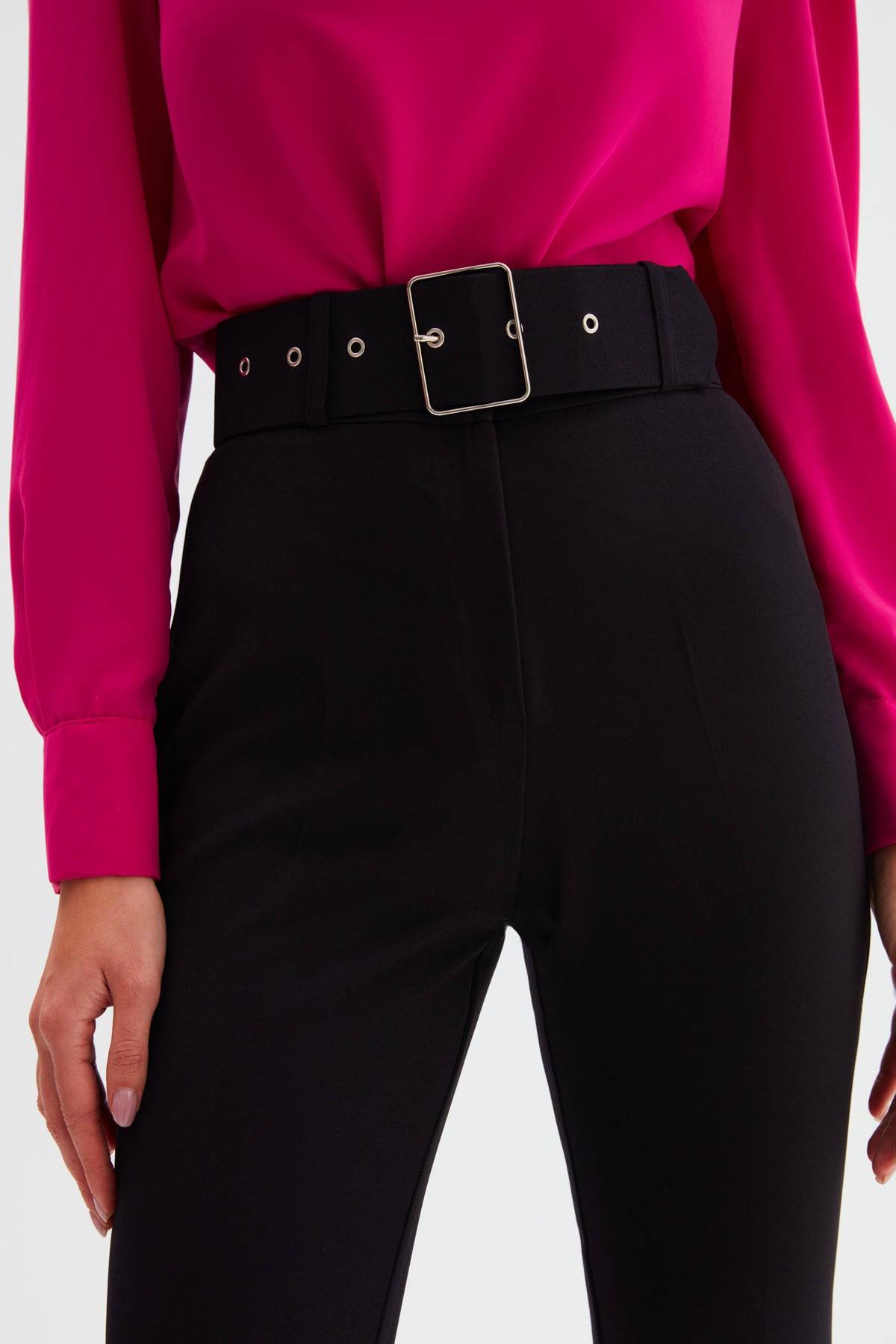 High Waist Belted Trousers - Black - LussoCA