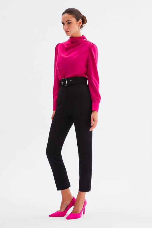 High Waist Belted Trousers - Black - LussoCA