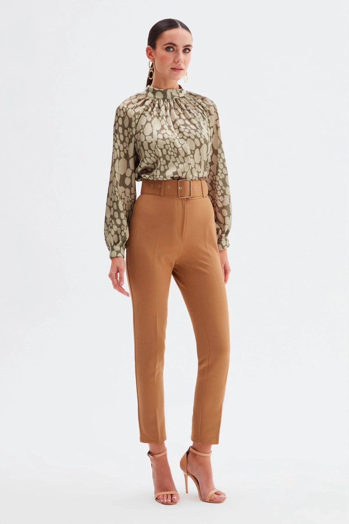 High Waist Belted Trousers - Camel - LussoCA