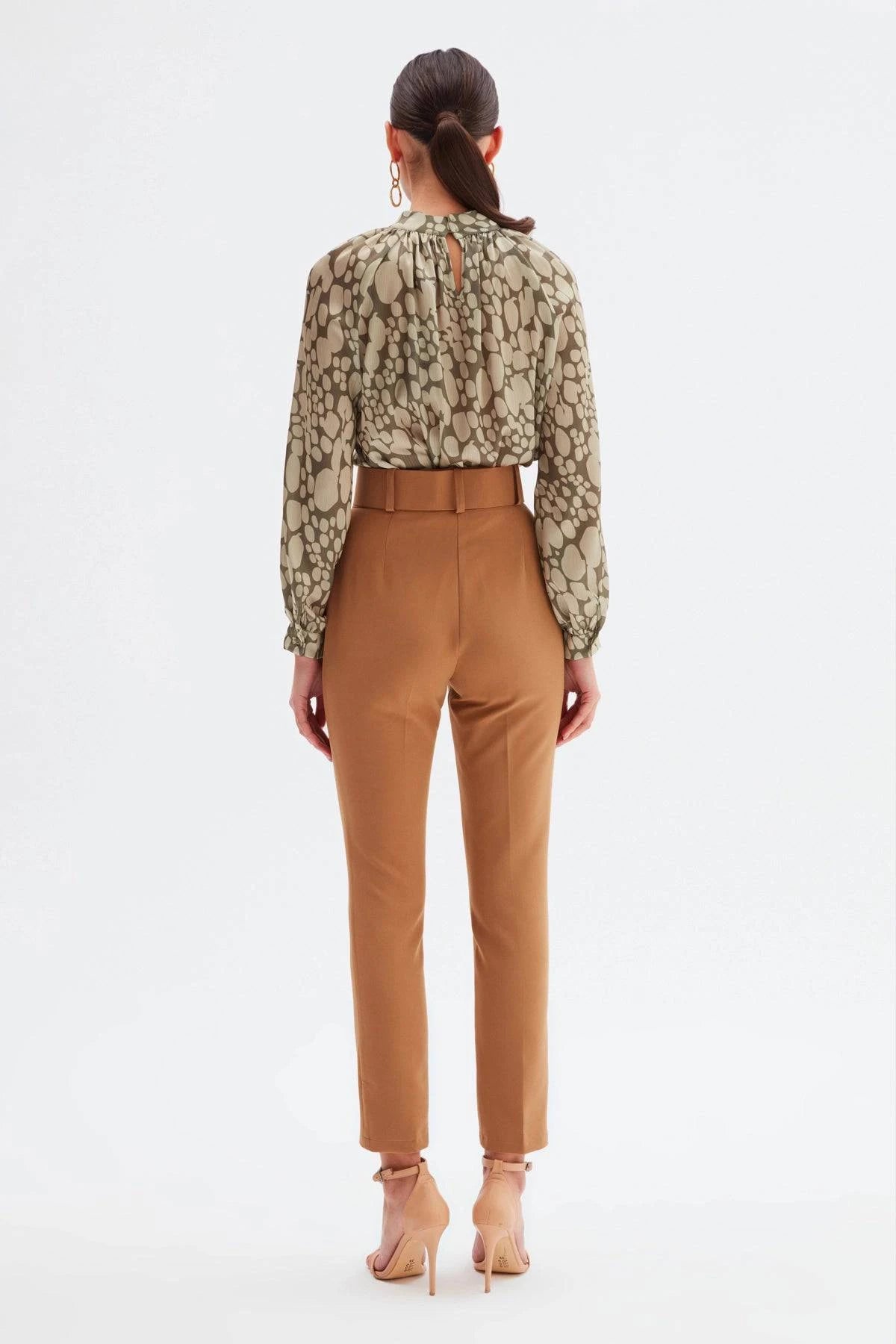 High Waist Belted Trousers - Camel - LussoCA