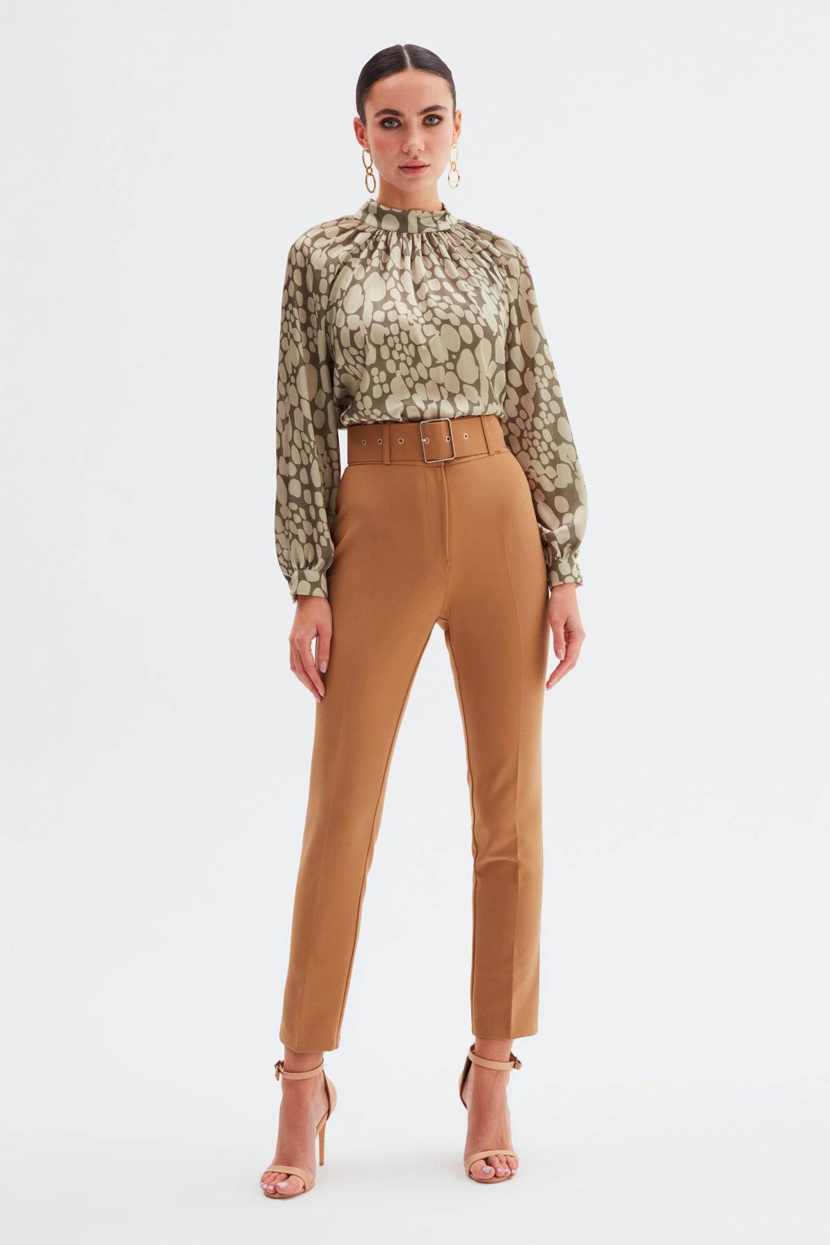 High Waist Belted Trousers - Camel - LussoCA