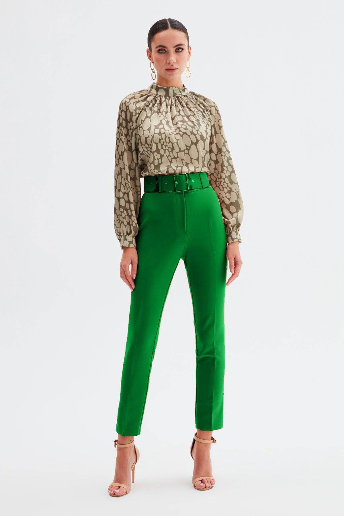 High Waist Belted Trousers - Green - LussoCA