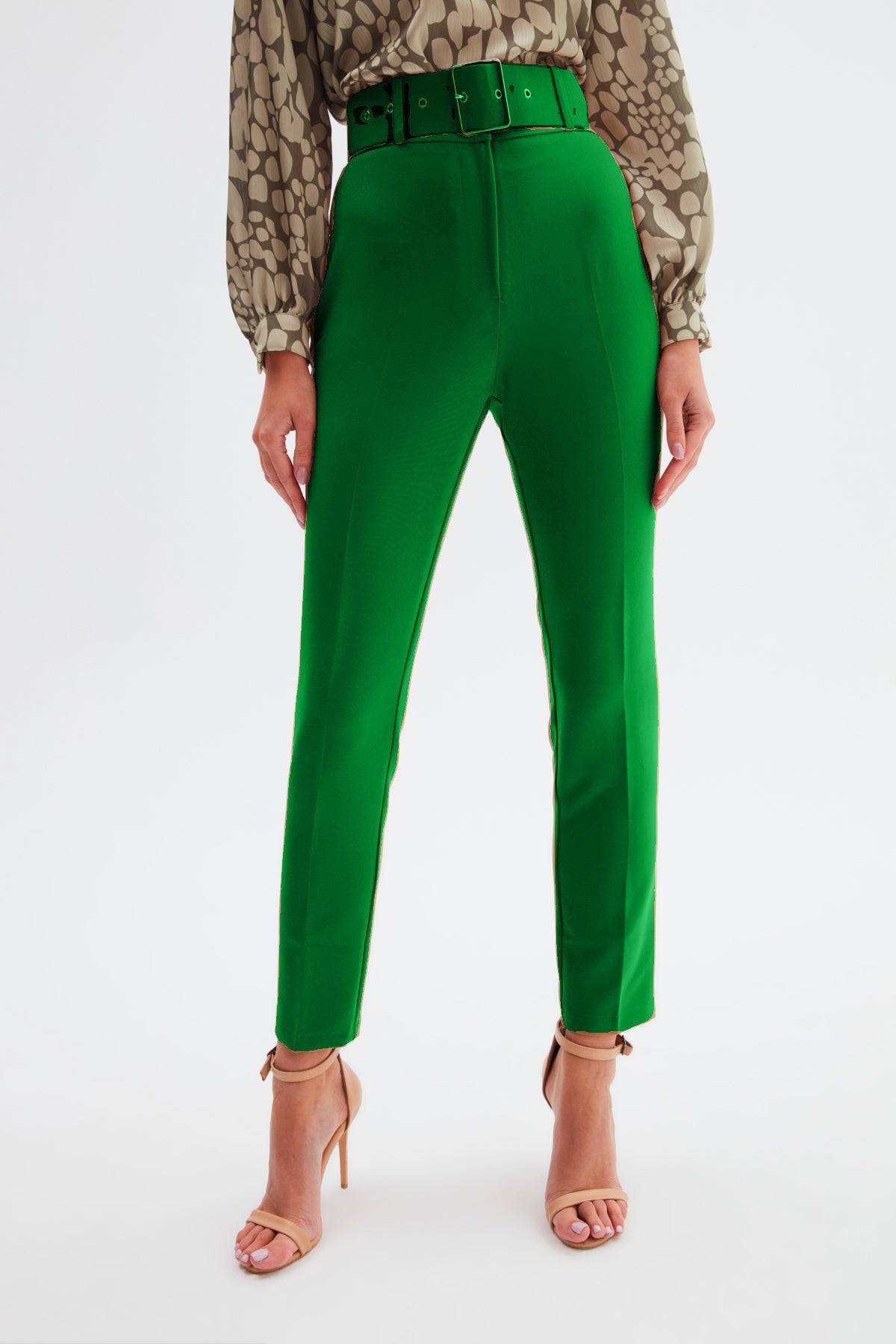 High Waist Belted Trousers - Green - LussoCA