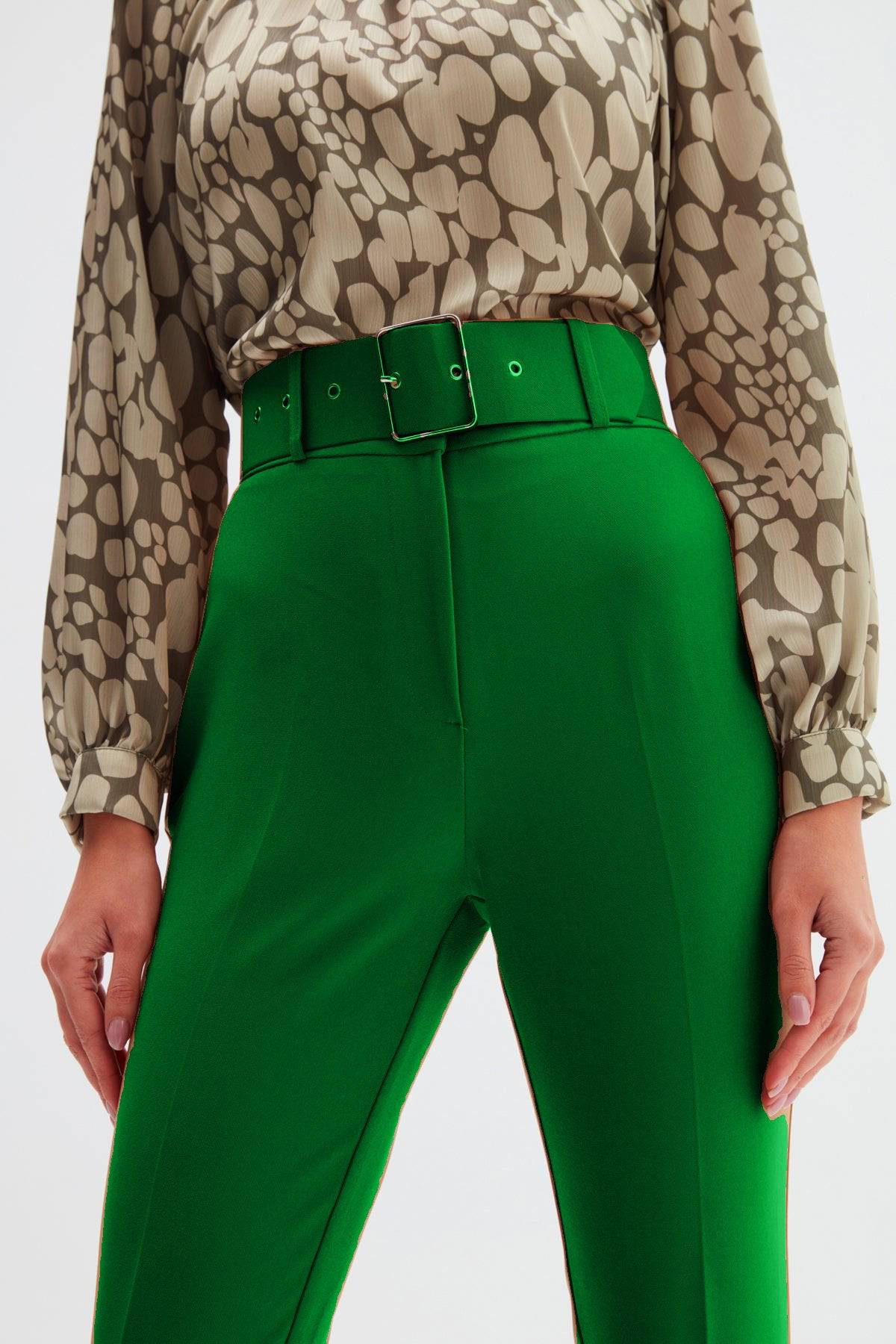 High Waist Belted Trousers - Green - LussoCA