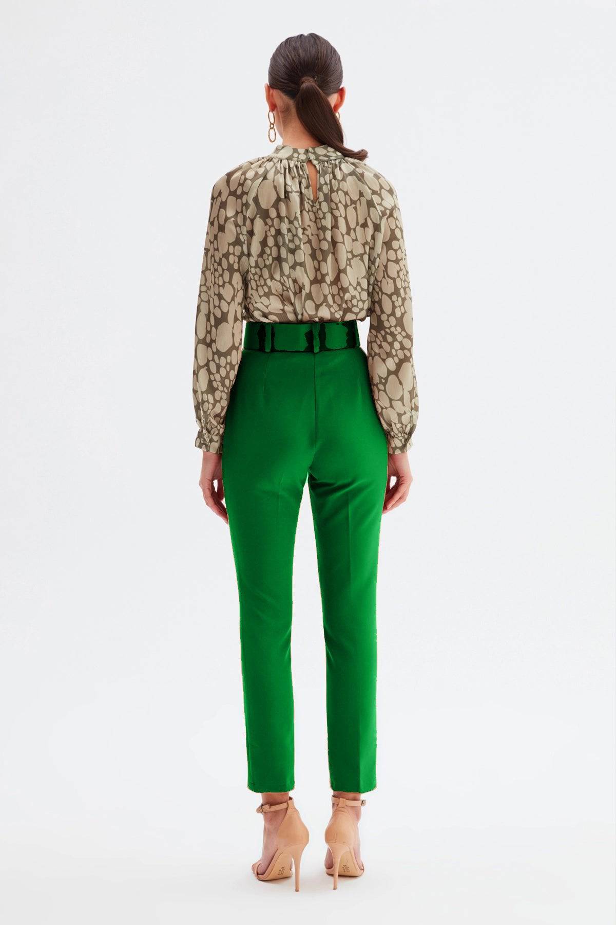 High Waist Belted Trousers - Green - LussoCA