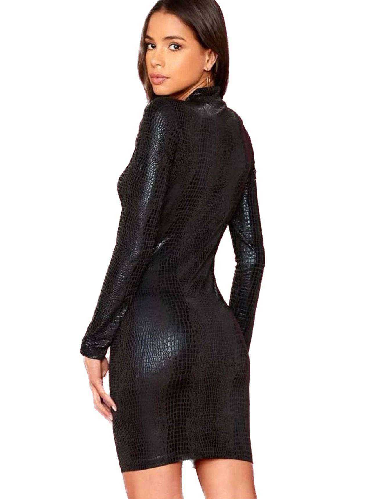 Emily Mock Neck Crocodile Embossed Bodycon Dress