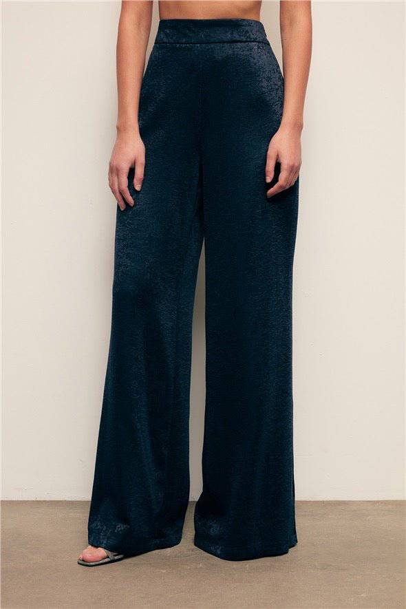 Jacquard Wide Leg Pants - Navy Blue - LussoCA