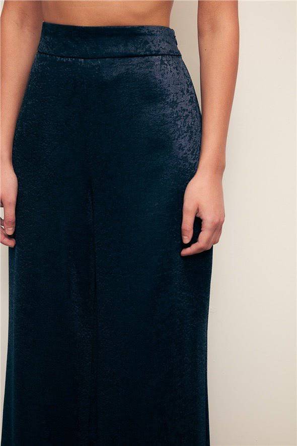 Jacquard Wide Leg Pants - Navy Blue - LussoCA