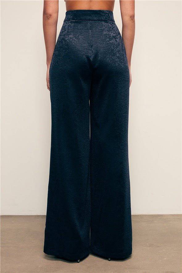 Jacquard Wide Leg Pants - Navy Blue - LussoCA
