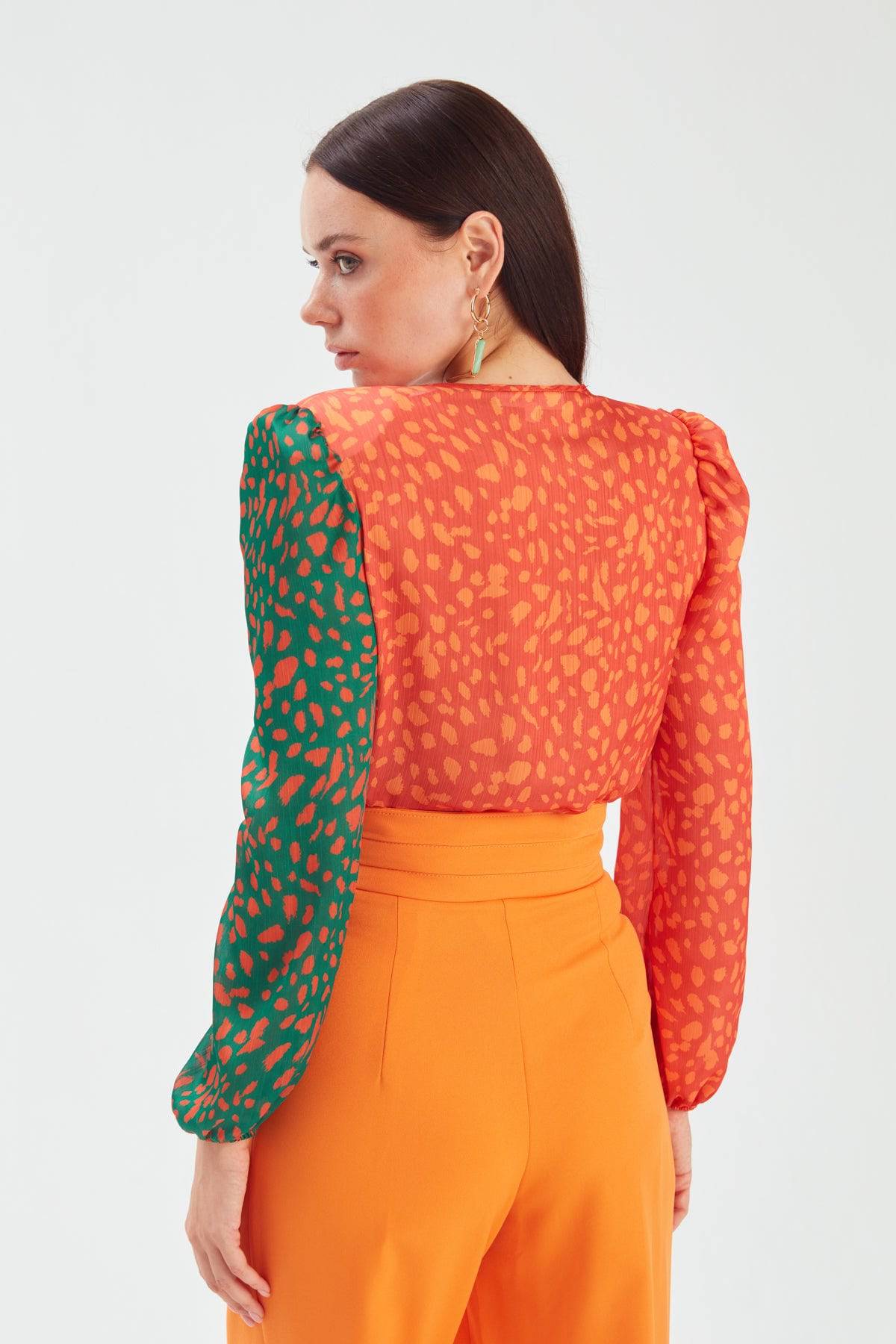Double-Breasted Patterned Bodysuit - Orange-Green
