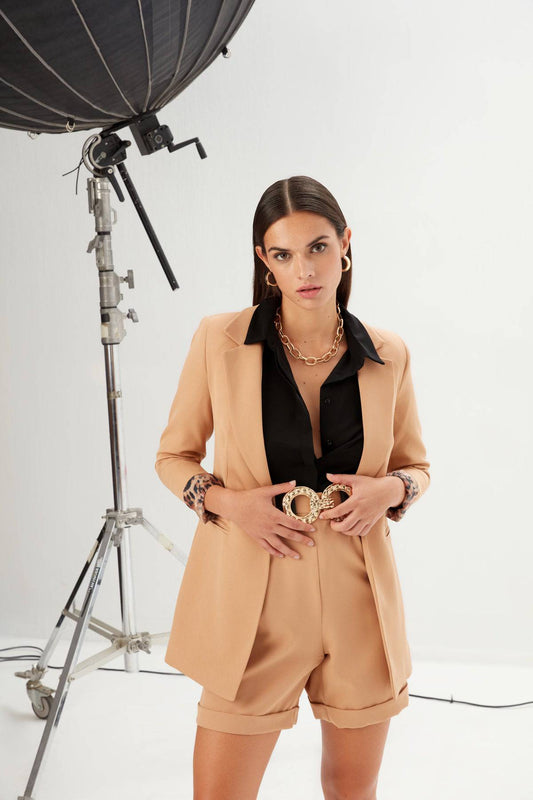 Layered Loose Shorts - CAMEL - LussoCA