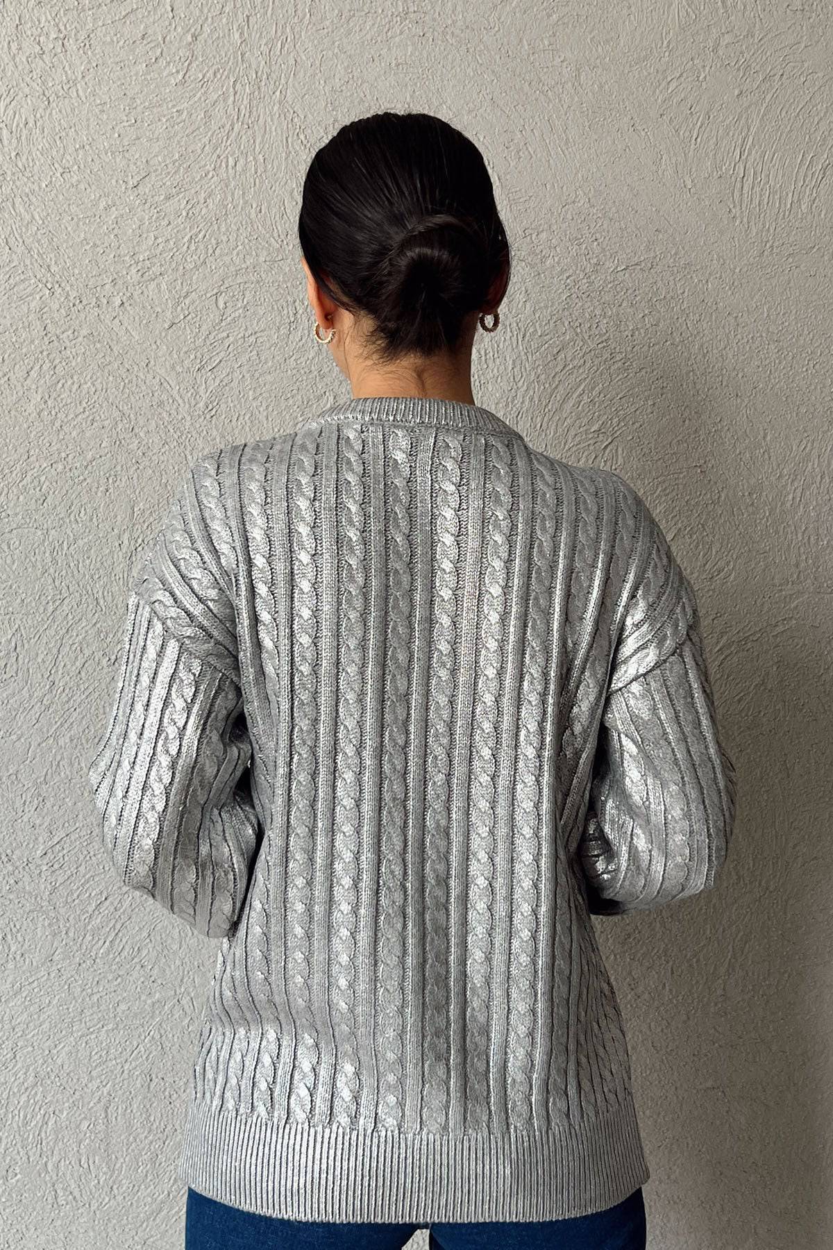 Leaf Braided Gray Sweater - Silver - LussoCA