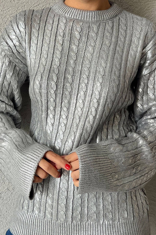 Leaf Braided Gray Sweater - Silver - LussoCA
