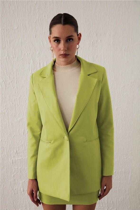 One Button Leather Jacket - Lime - LussoCA