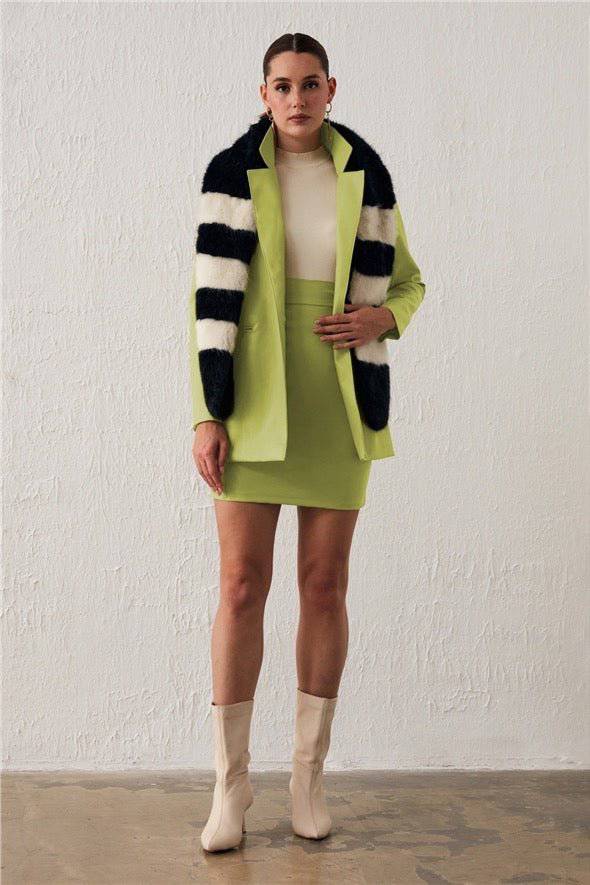 One Button Leather Jacket - Lime - LussoCA